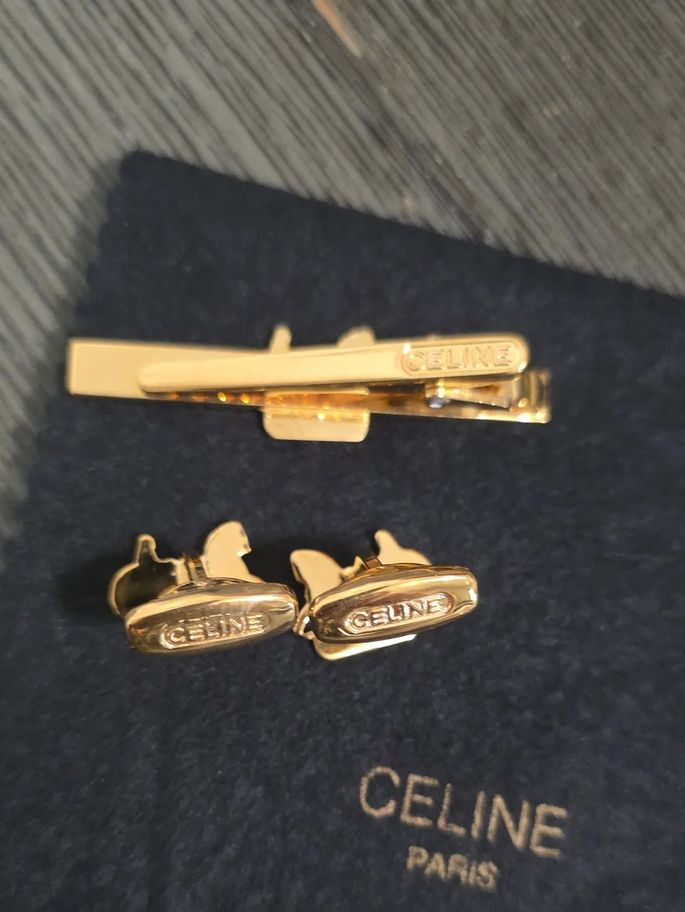 Authentic Vintage Celine Cufflinks And Tie Clip
